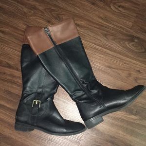 Brown and black boots